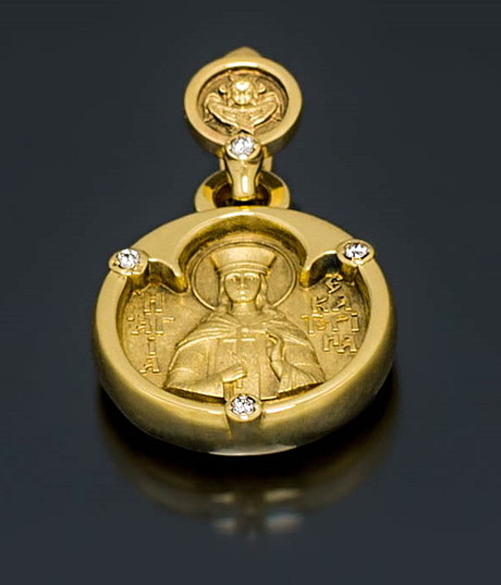 Золотой образок великомученица Екатерина, бриллианты